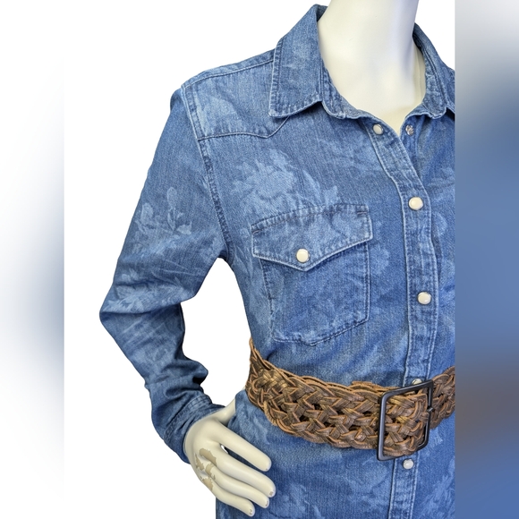 GAP Western Pearl Snap Denim Dress | Bleached Floral Wash | 100% Cotton | Size M - Picture 4 of 8